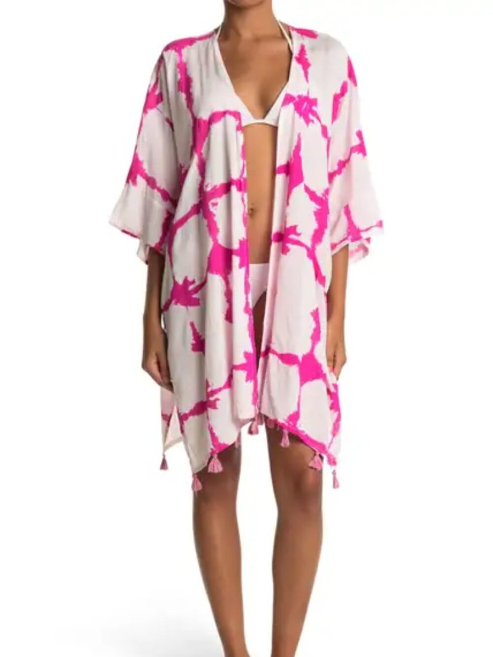 BOHO ME Tassel Trim Cover-Up Kimono - L/XL EUC